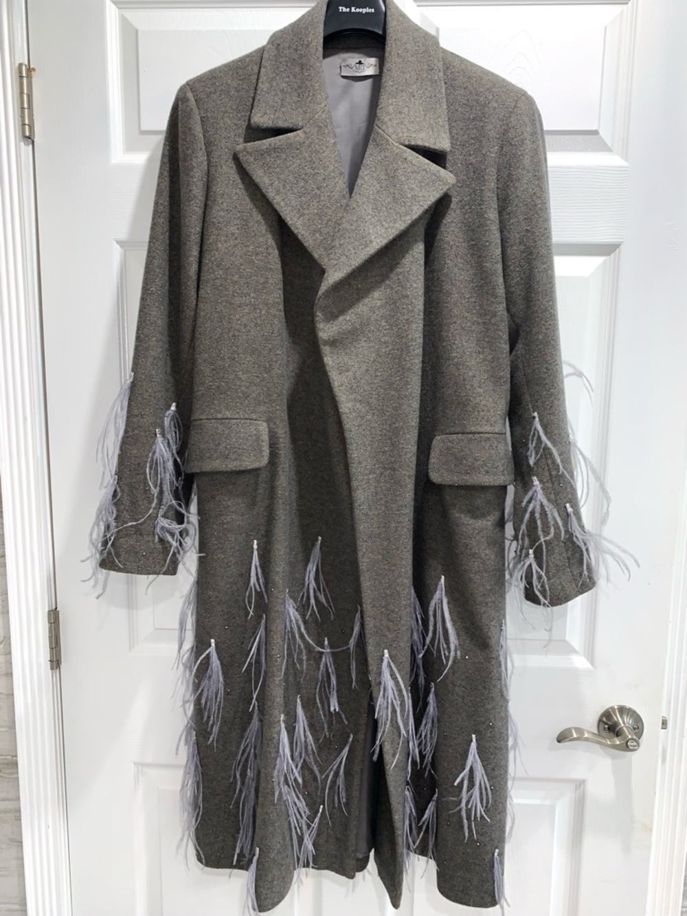 Ukraininan Concept Brand Gray Feather-Trim Wool Coat, One Size